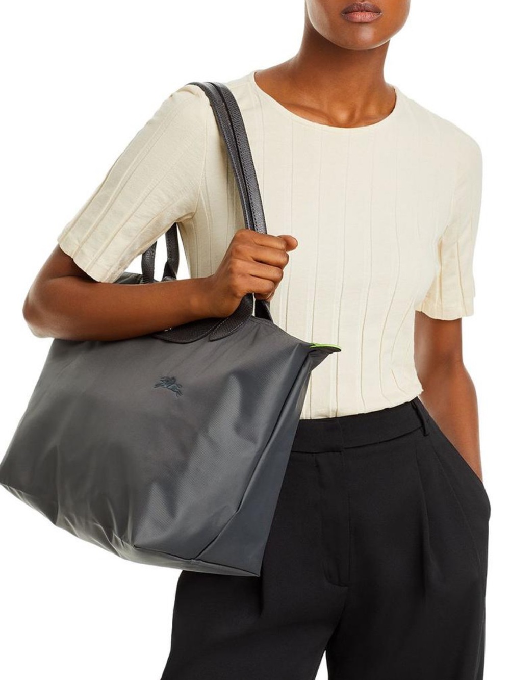 NWT Longchamp Le Pliage Green Line Large Nylon Tote Bag in Graphite - Picture 10 of 10
